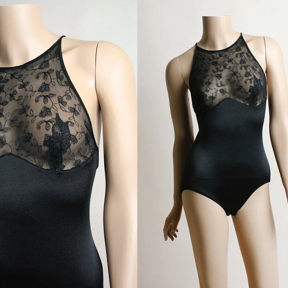 Vintage Lace Bodysuit - Bob Mackie for Glydons Floral Sheer Top Open Back S